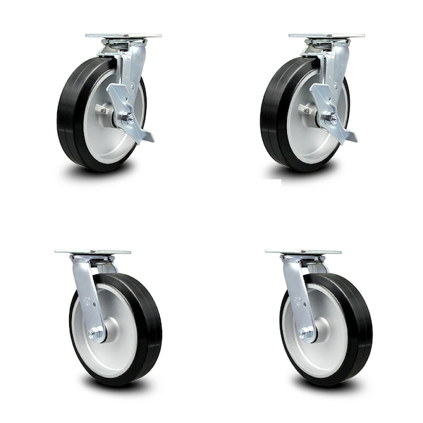 Service Caster 8 Inch Rubber on Aluminum Caster Set with Roller Bearings 4 Swivel Lock 2 Brake SCC-30CS820-RAR-TLB-BSL-2-BSL-2 - main